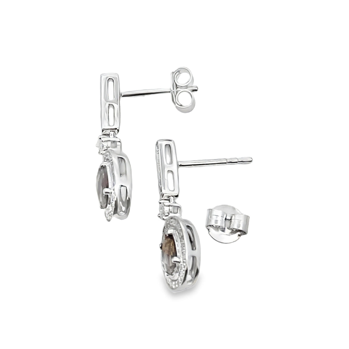 Pendientes colgantes de cuarzo y diamantes de 0,88 ct en oro blanco de 10 kt