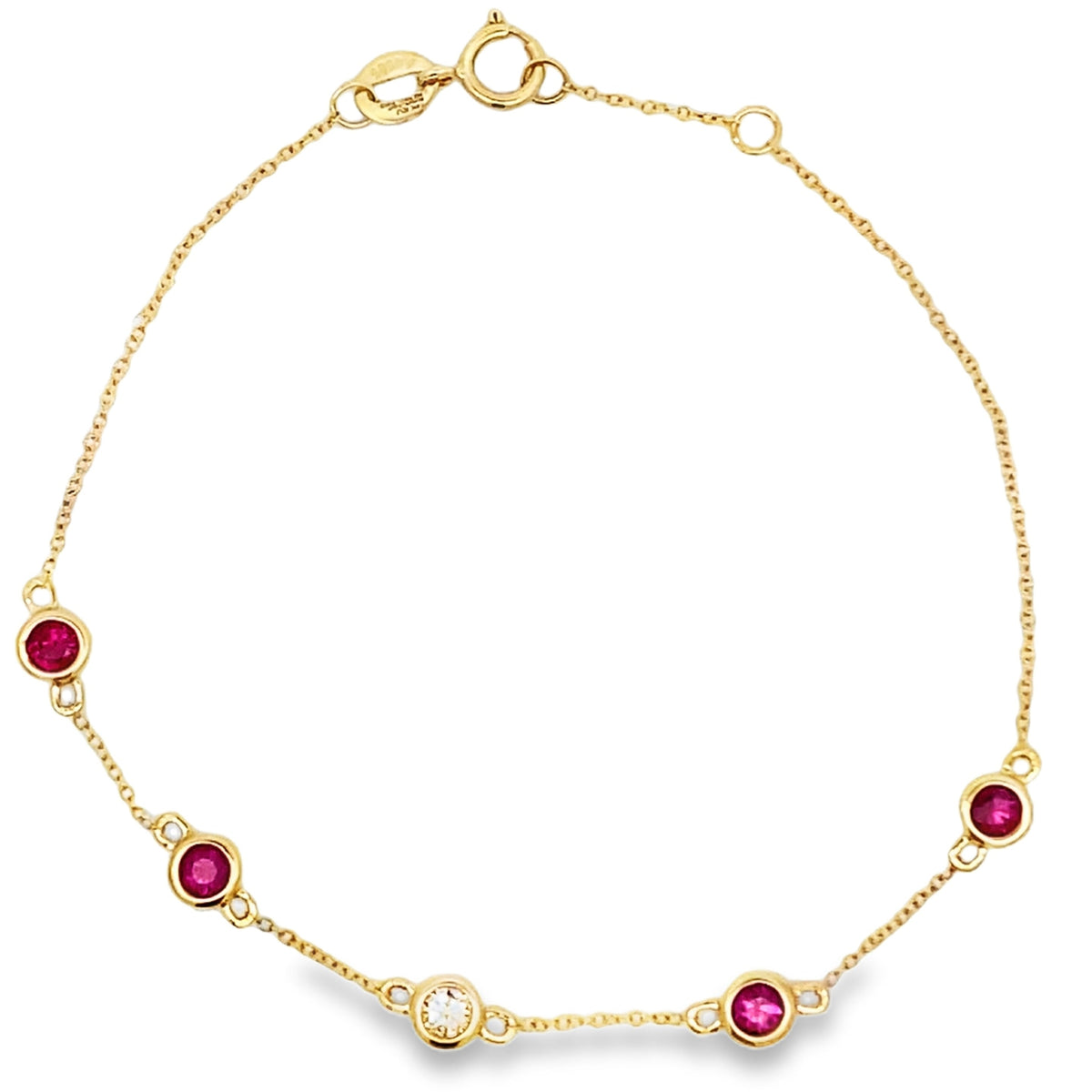 Auténtico brazalete de rubí y diamantes de 0,66 ct, oro amarillo de 14K