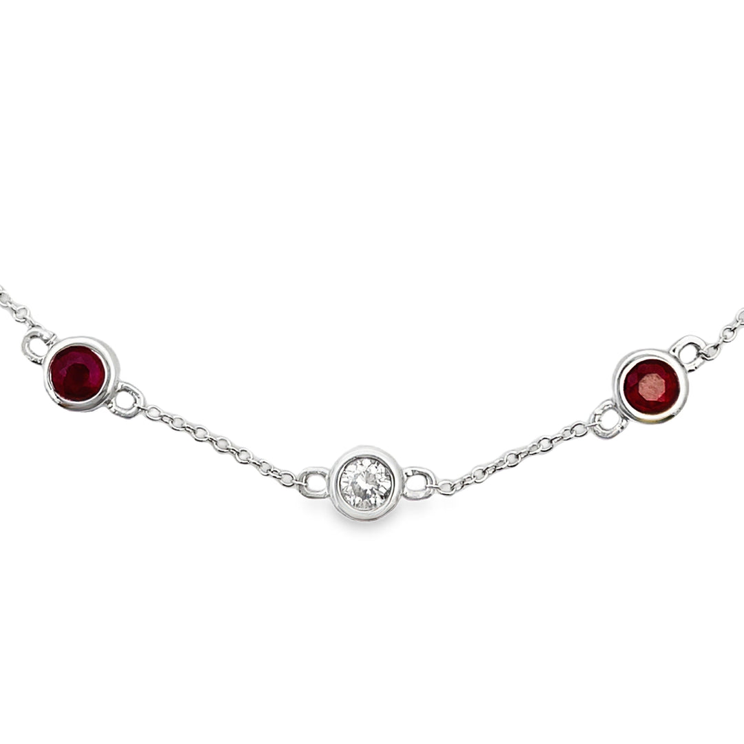 Genuine .66ct Ruby Diamond Bracelet 14KT White Gold