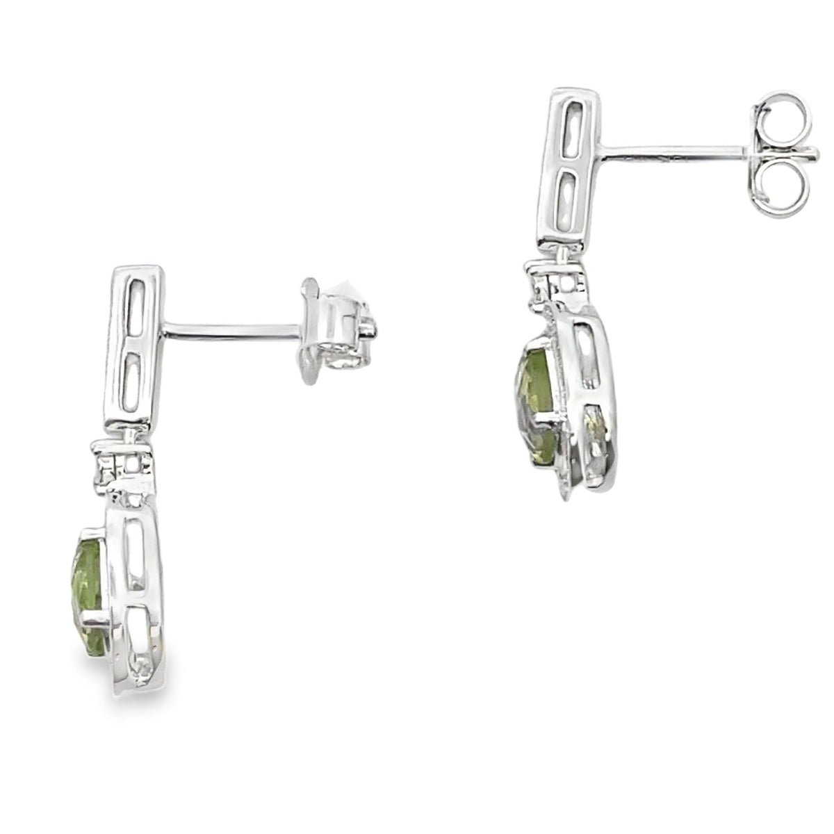 Pendientes Colgantes de Peridoto y Diamantes de 1.23 ct en Oro Blanco de 10 qt