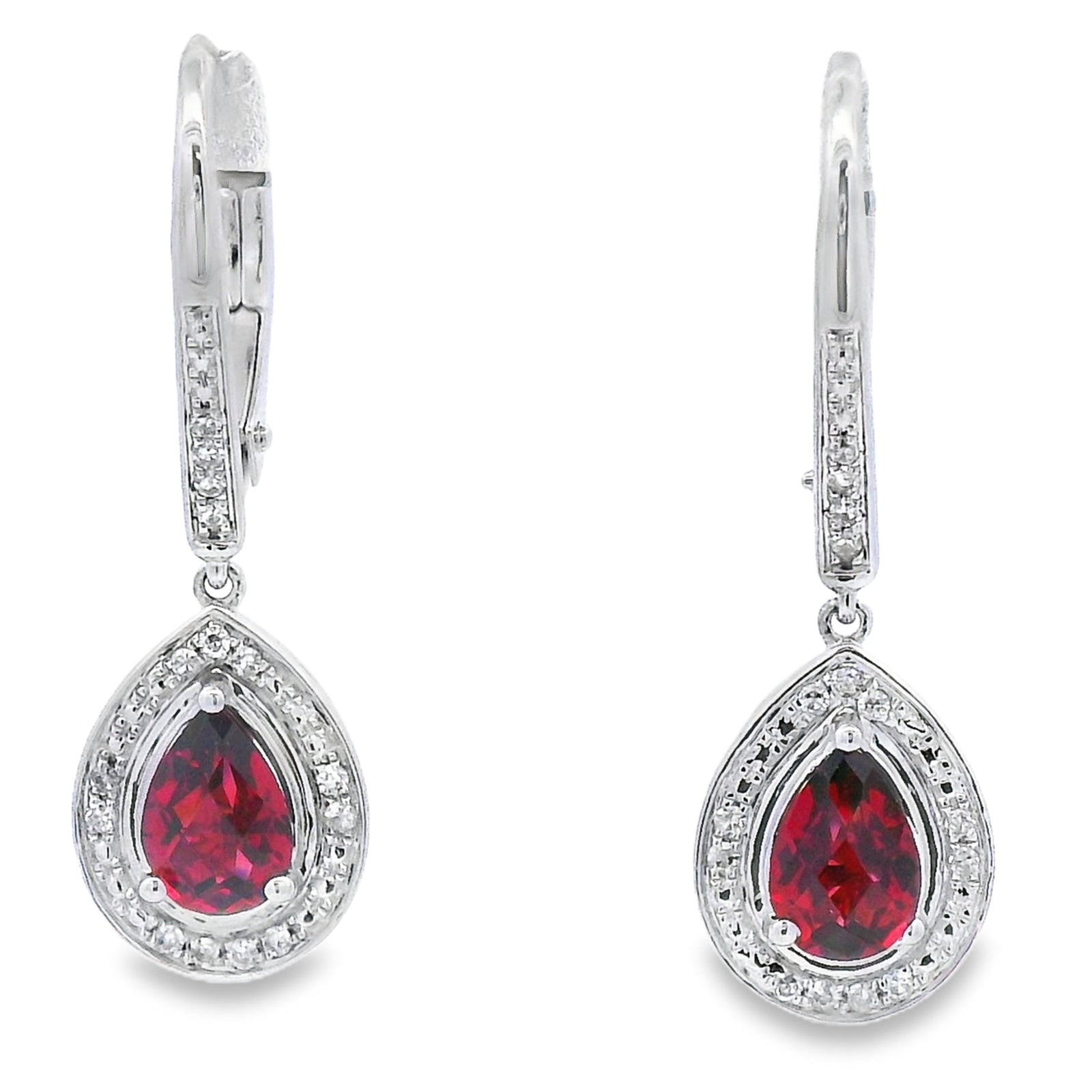Pendientes colgantes de oro blanco de 10 quilates con granate y diamante de 1,05 ct