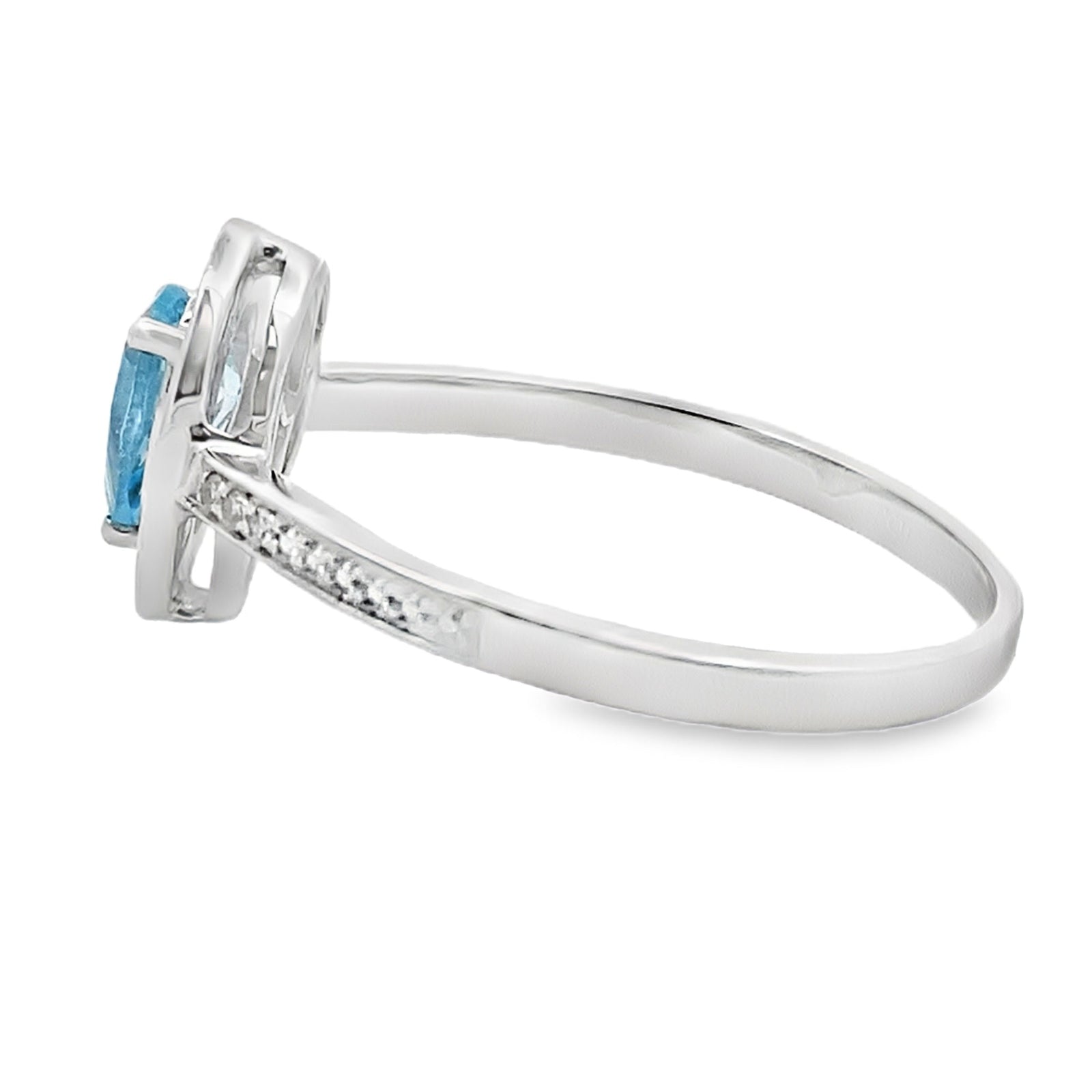 Natural .54ct Blue Topaz Diamond Ring 10KT White Gold