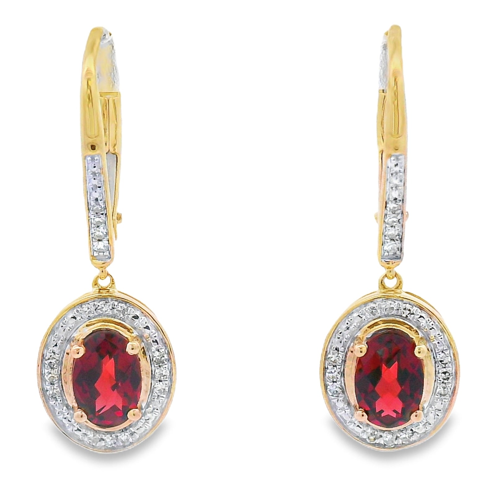 1.41ct Garnet Diamond Dangle Earrings 10KT Yellow Gold