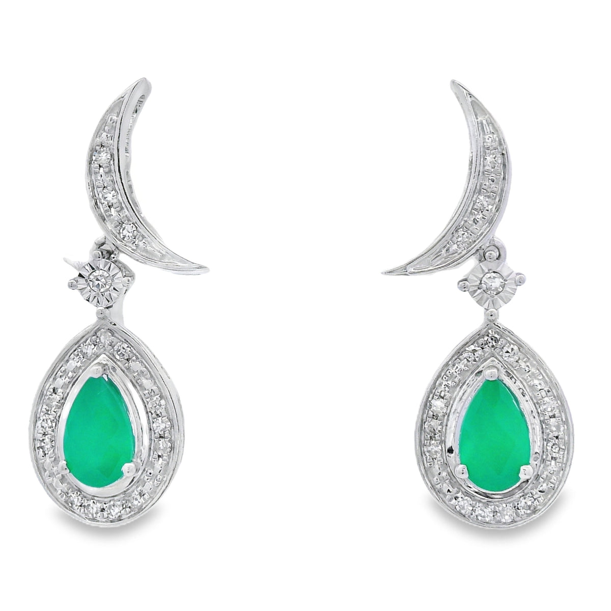 Pendientes colgantes de calcedonia y diamantes en oro blanco de 10 quilates