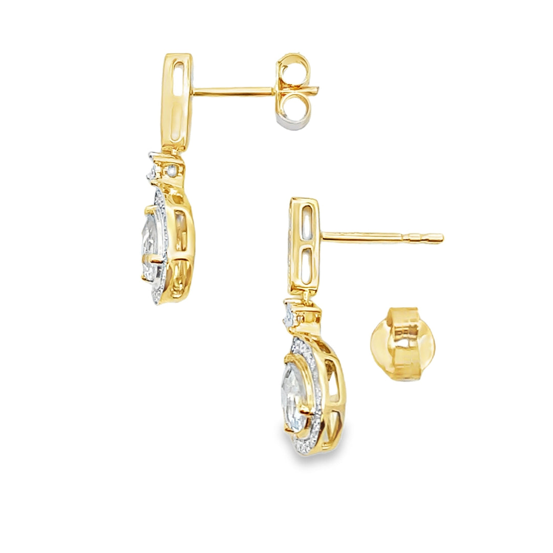 Aquamarine Diamond Dangle Earrings 10KT Yellow Gold