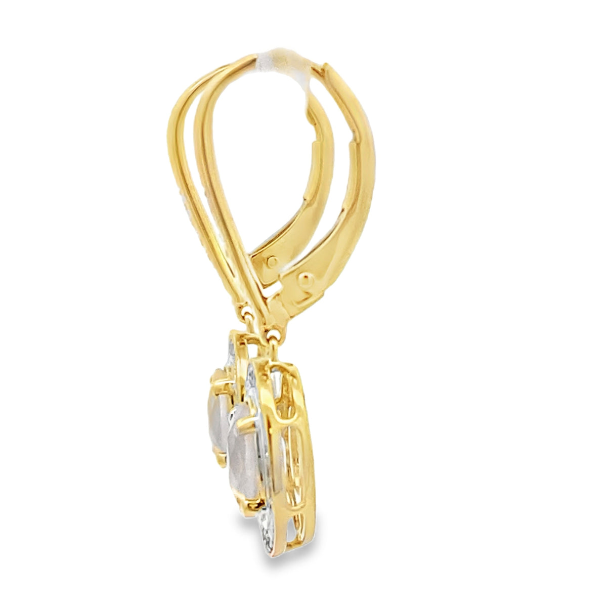 Pendientes Colgantes de Cuarzo Rosa y Diamantes Oro Amarillo de 10KT