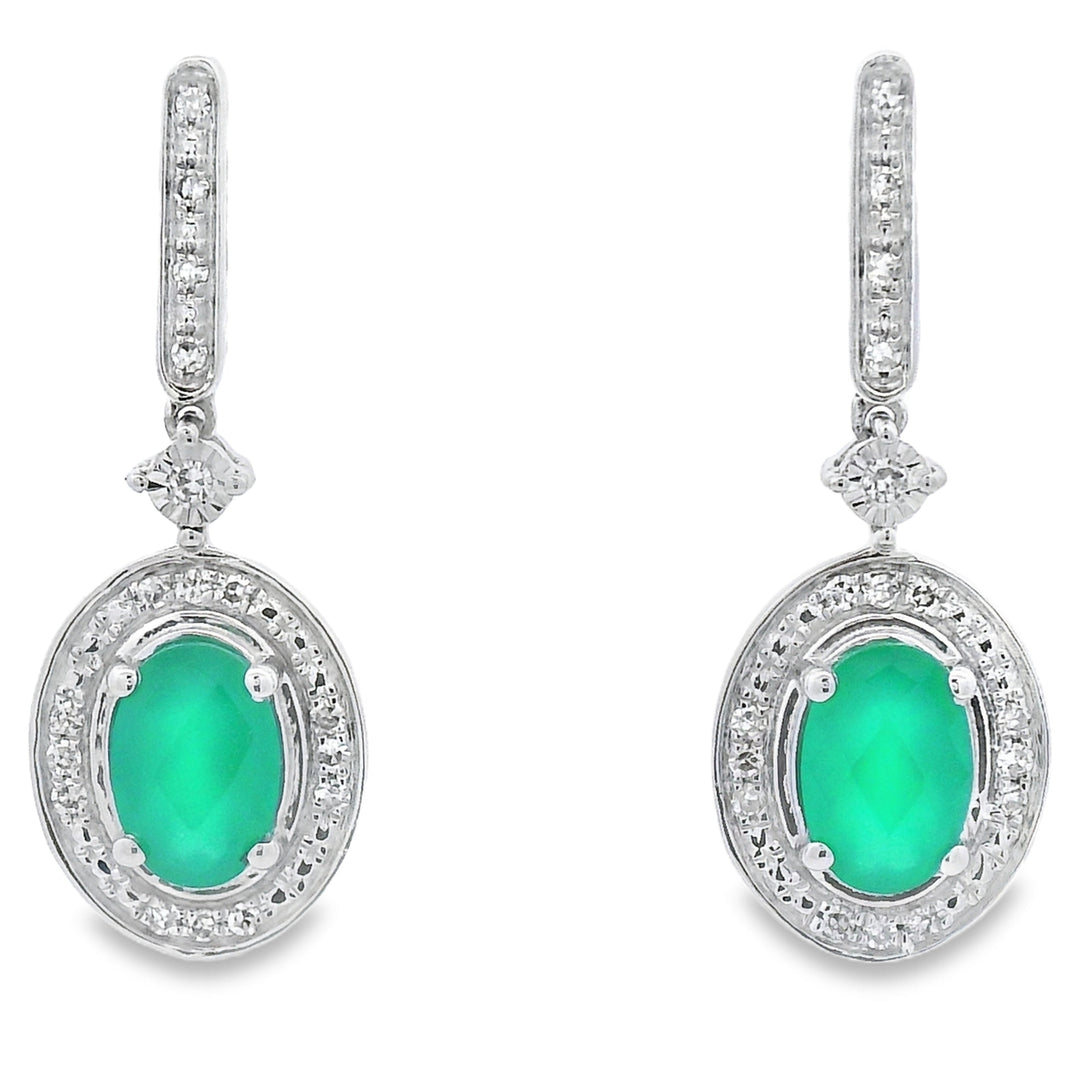 Chalcedony Diamond Dangle Earrings 10KT White Gold