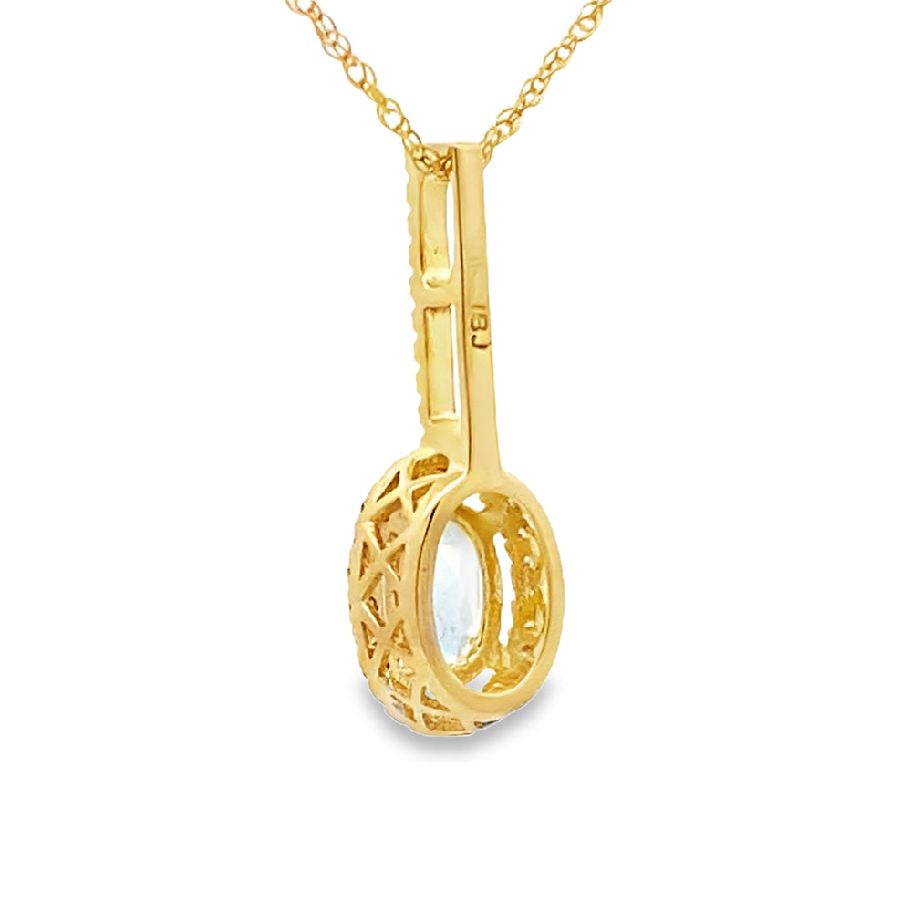 Colgantes de moda de aguamarina y diamantes de oro amarillo de 10 quilates