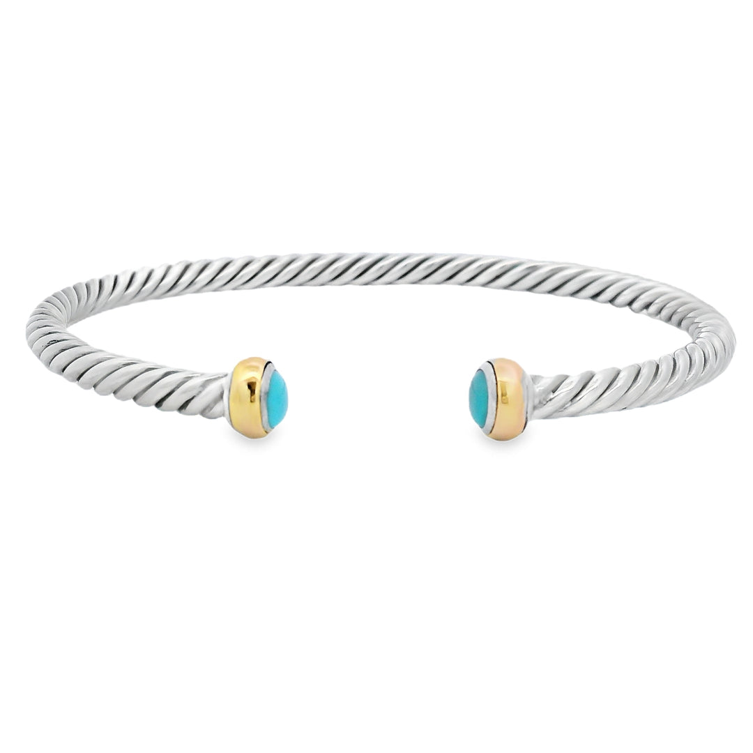 Turquoise Bangle Bracelet Sterling Silver 18KT Gold