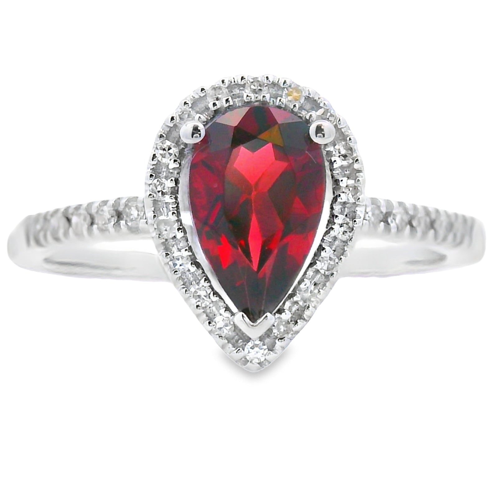 Anillo de oro blanco de 14 KT con granate y diamantes naturales de 1,28 ct