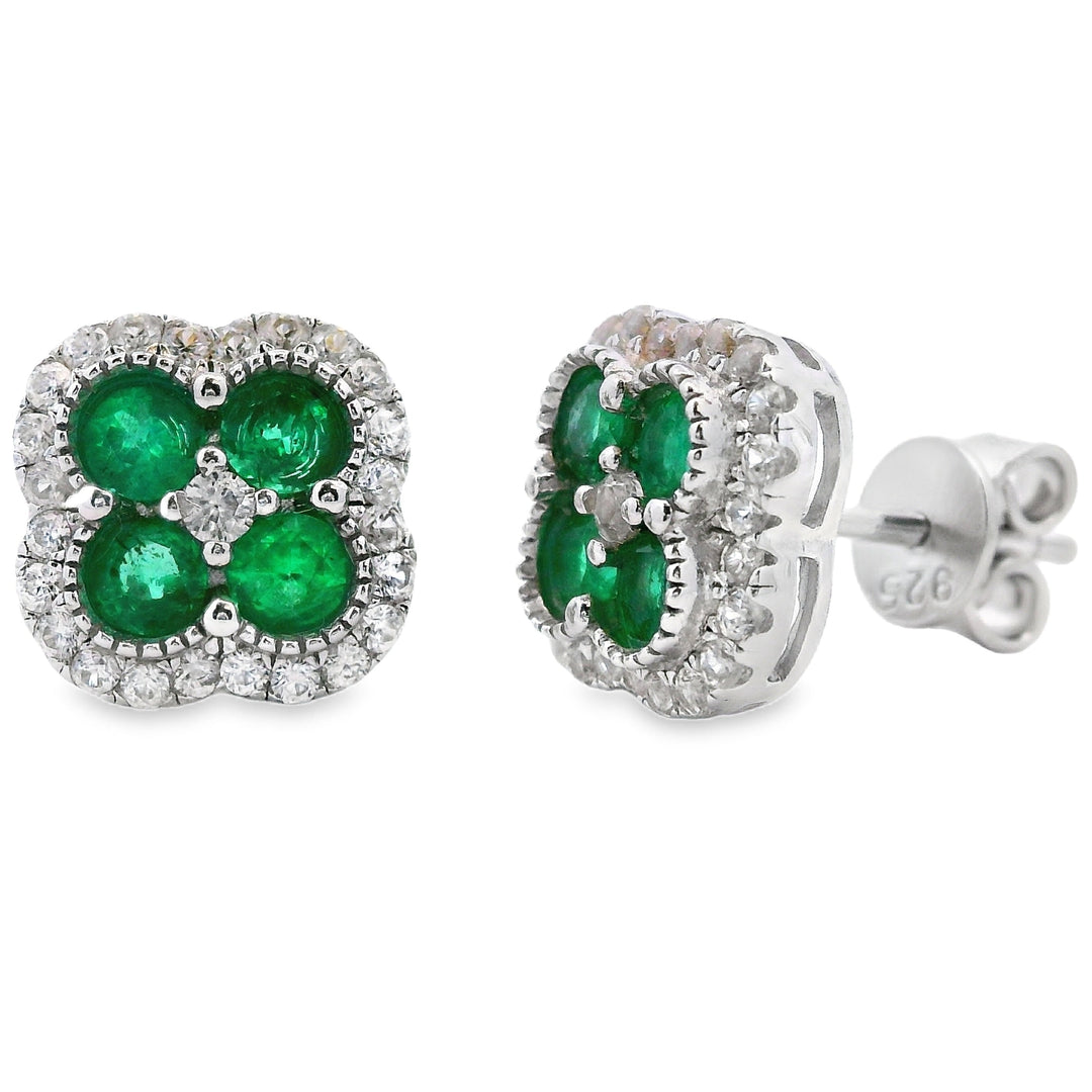 Pendientes de botón de circonita esmeralda de 1,45 ct de plata de ley