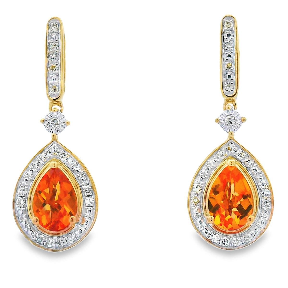 Pendientes colgantes de citrino y diamantes de 0,89 ct en oro amarillo de 10 kt