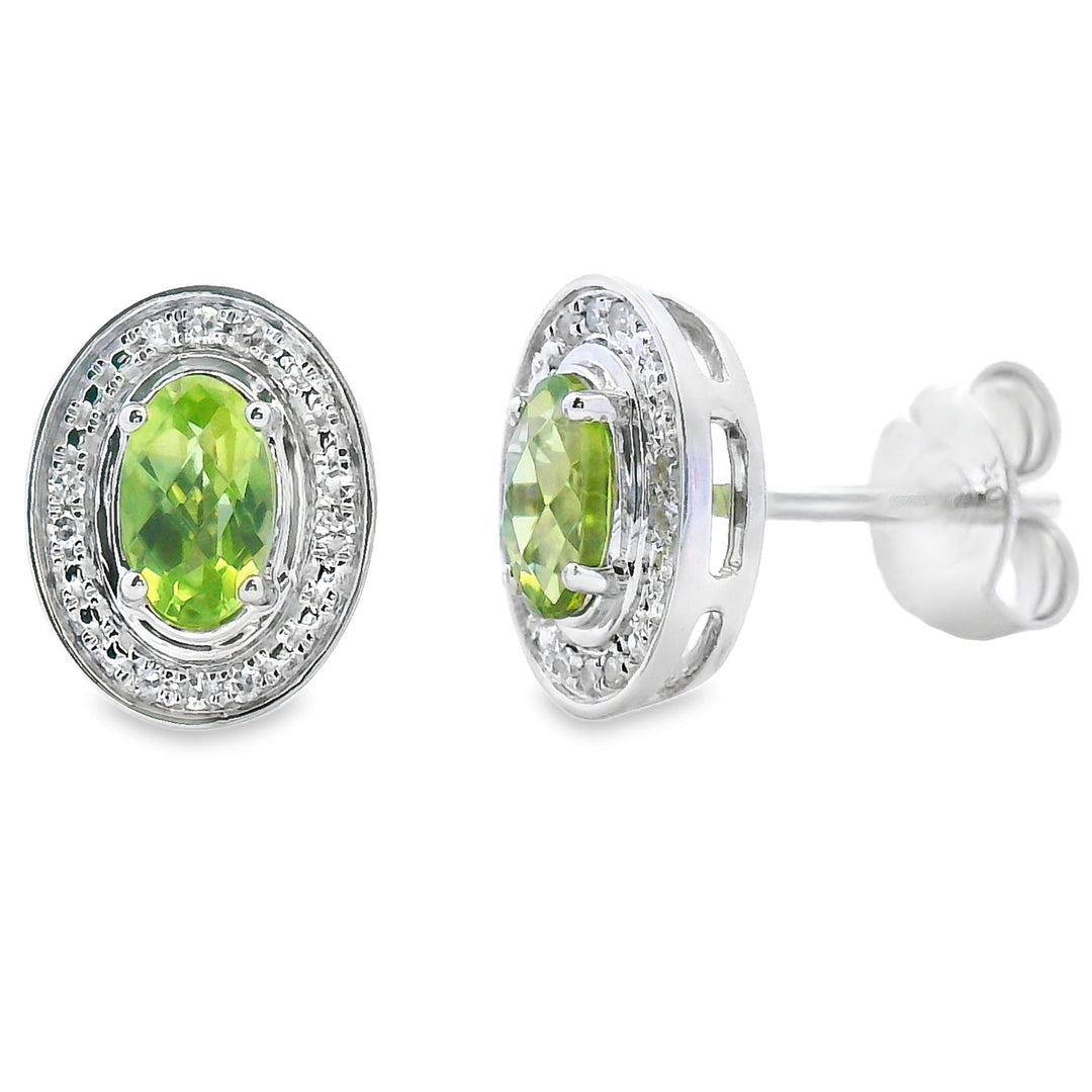 Pendientes de Diamantes y Peridoto Natural de 0,50 ct de Oro Blanco de 10 qt