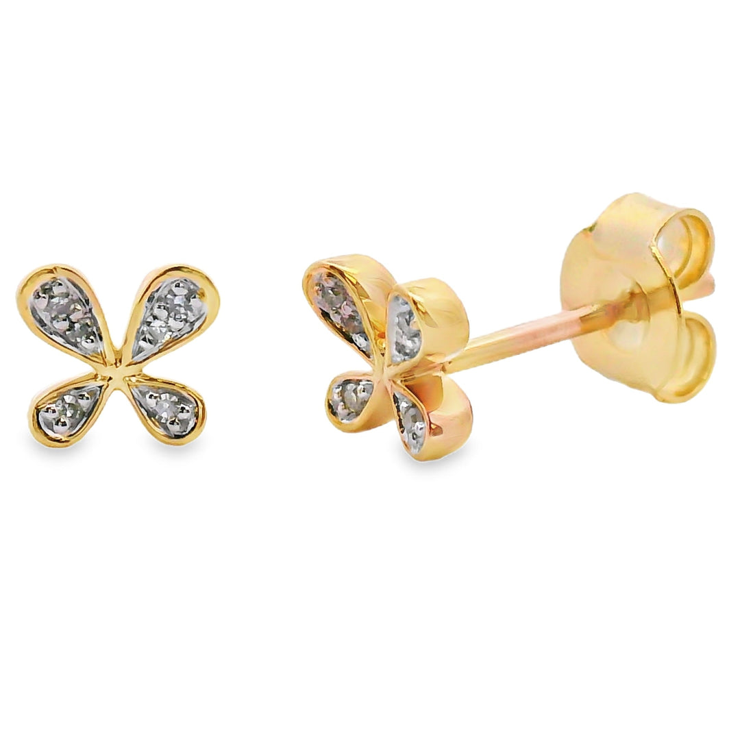 Genuine .03ct Diamond Earrings 10KT Yellow Gold