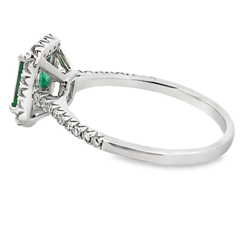 Anillo de diamante y esmeralda auténticos de 1,26 ct en oro blanco de 10 kt