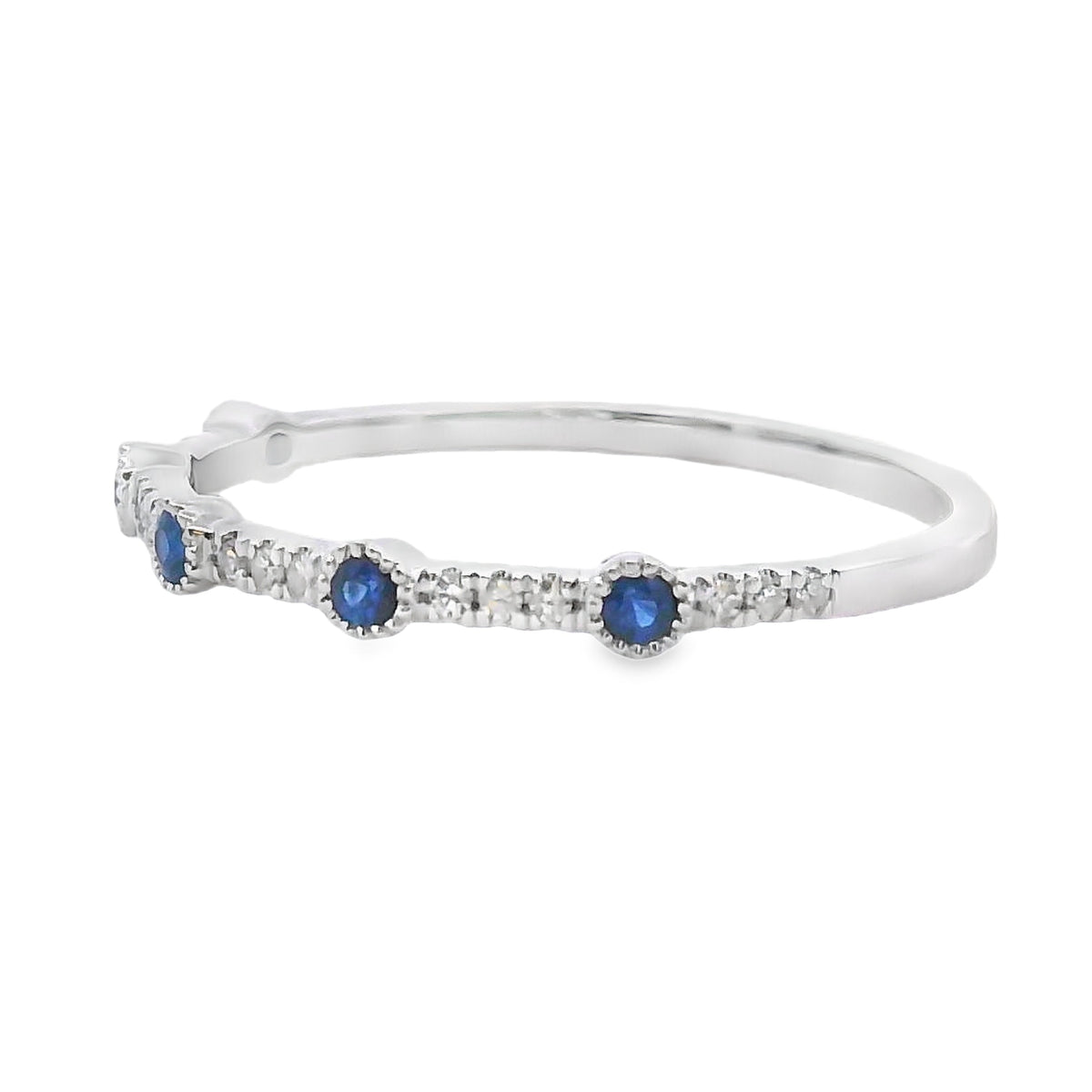 Anillo apilable de Zafiro y Diamantes en Oro Blanco de 14kt