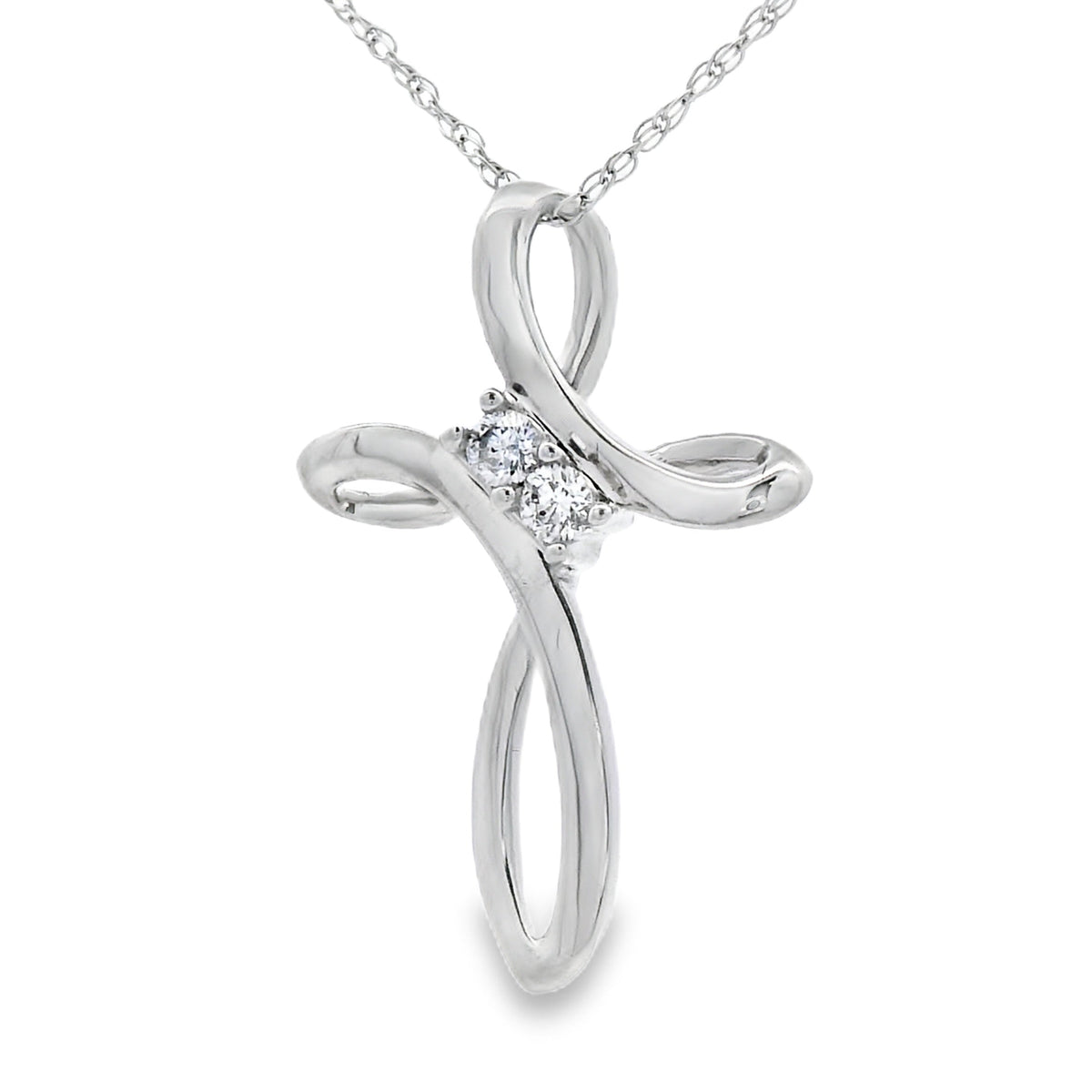 Colgante de cruz religiosa con diamante de 0,04 ct de oro blanco de 14 K