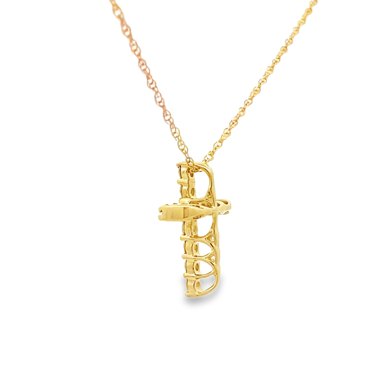Colgante de cruz religiosa de oro amarillo de 14 quilates con diamante de 0,15 ct
