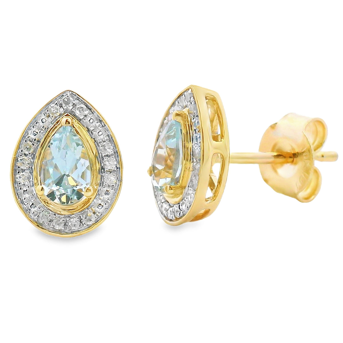 Pendientes de aguamarina y diamantes de 0,42 ct en oro amarillo de 10 kt