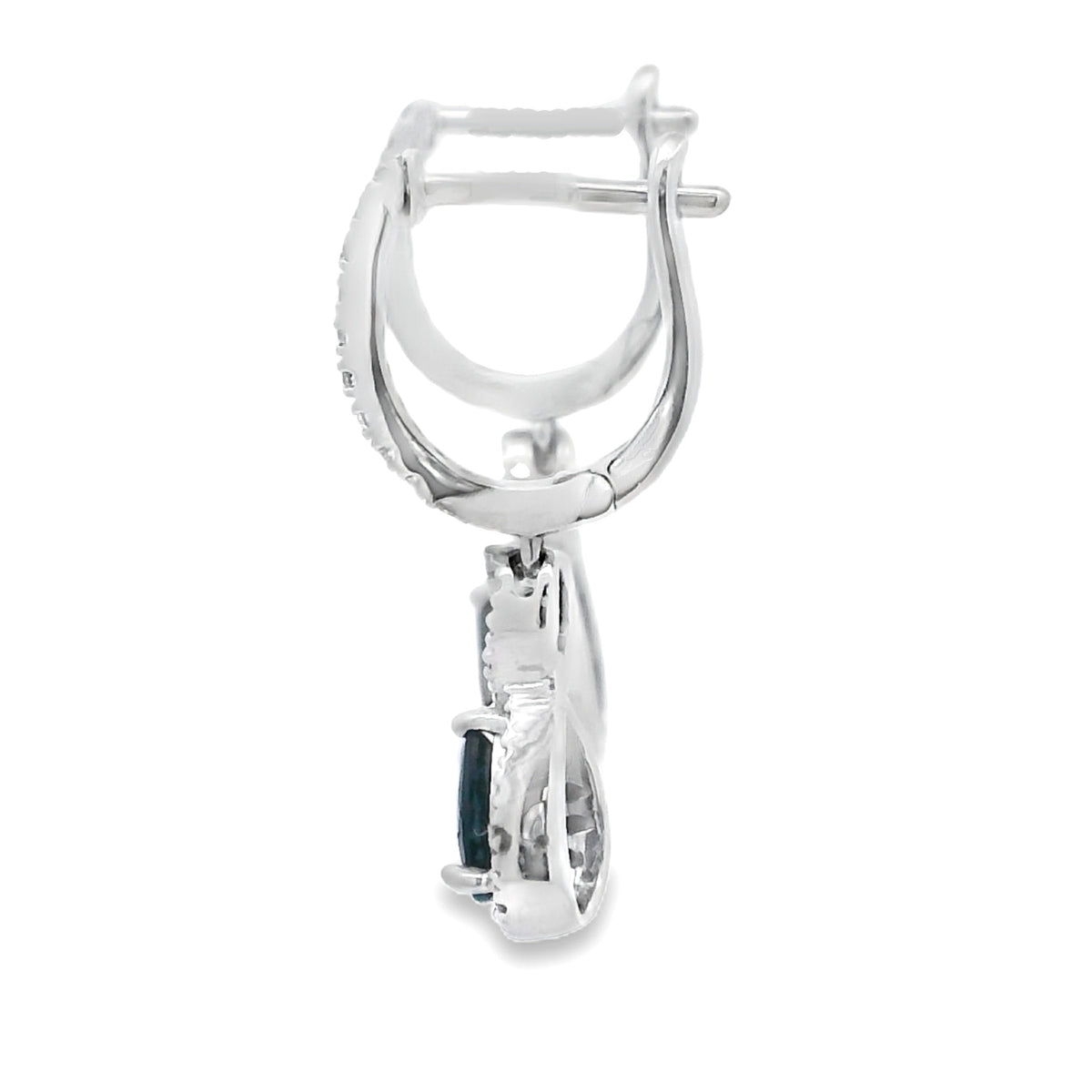 Pendientes Colgantes de Zafiro y Diamantes de .80 ct en Oro Blanco de 10 qt