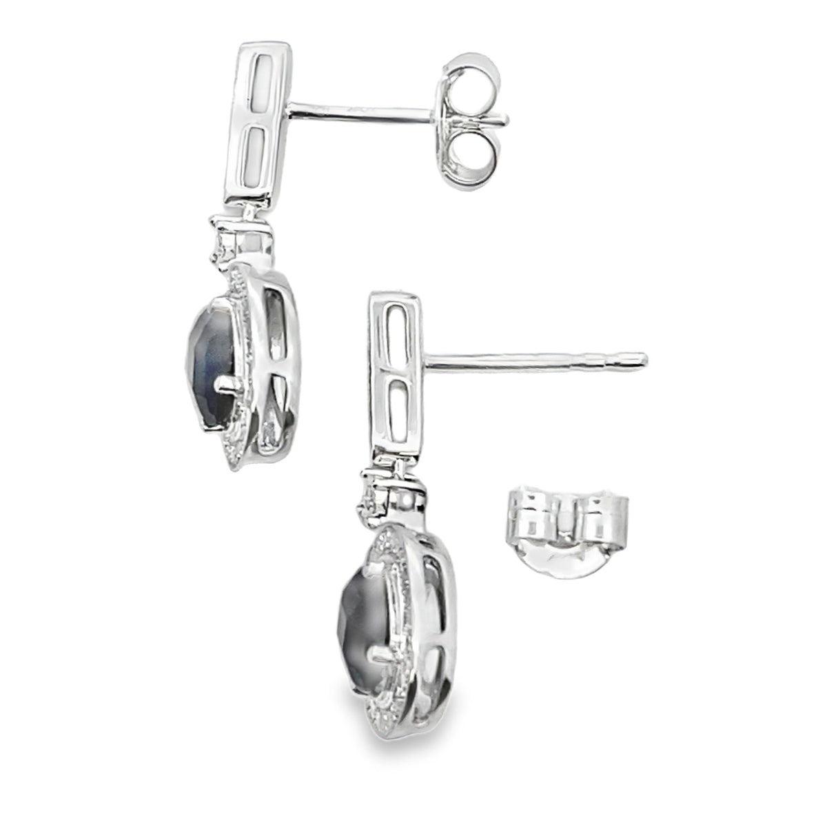 Pendientes colgantes de ónix y diamantes de 1,06 ct en oro blanco de 10 kt