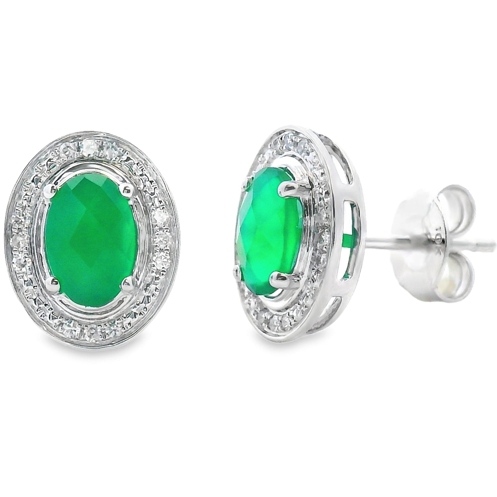 Pendientes de Calcedonia y Diamantes de 1.12ct Oro Blanco de 10KT