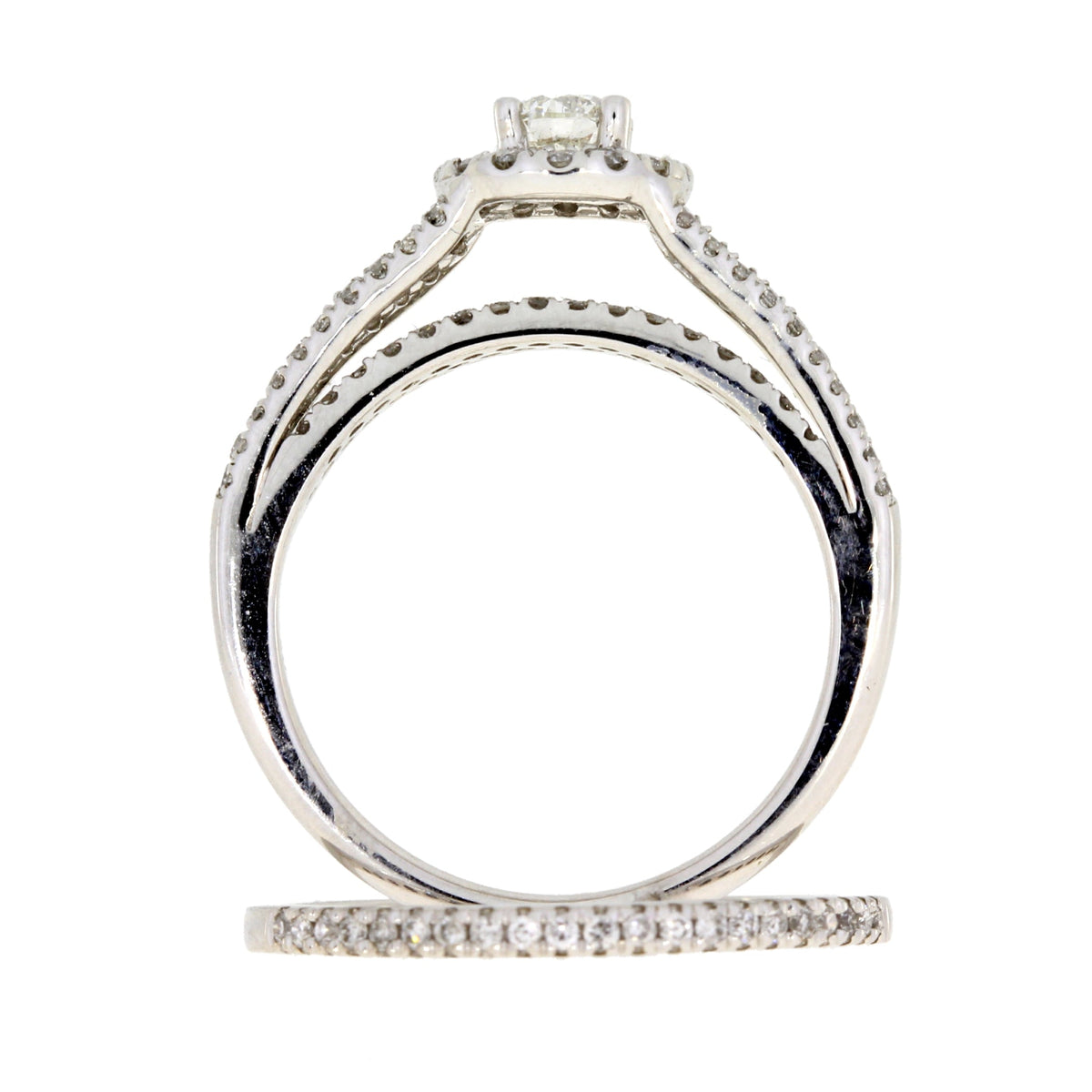 Juego de anillo de compromiso con diamante de 1,00 ct en oro blanco de 14 kt
