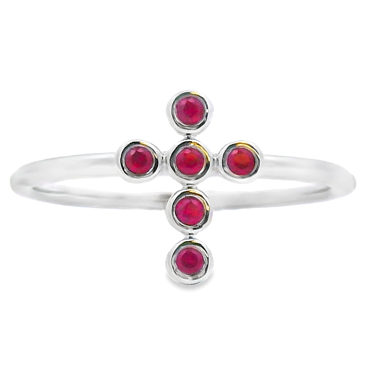 Genuine .12ct Ruby Cross Ring 14KT White Gold