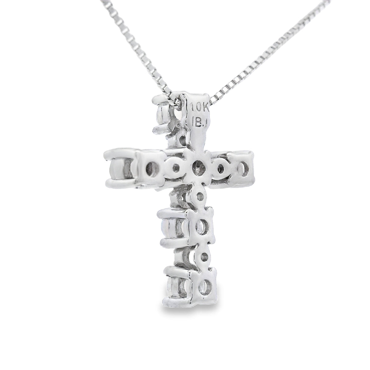Colgante Religioso Cruz de Opalo y Diamantes Oro Blanco de 10KT