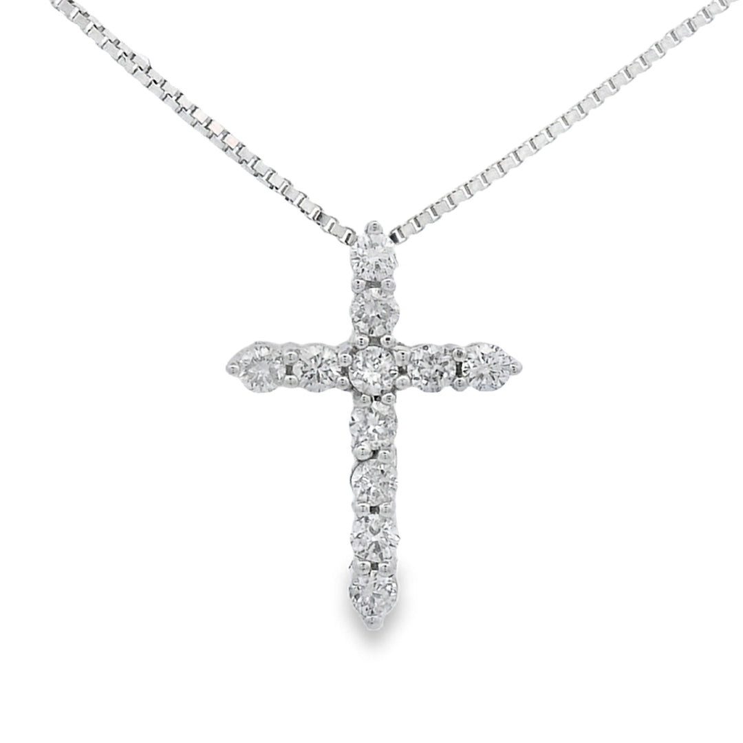 Colgante de cruz religiosa de oro amarillo de 14 quilates con diamante de 0,15 ct