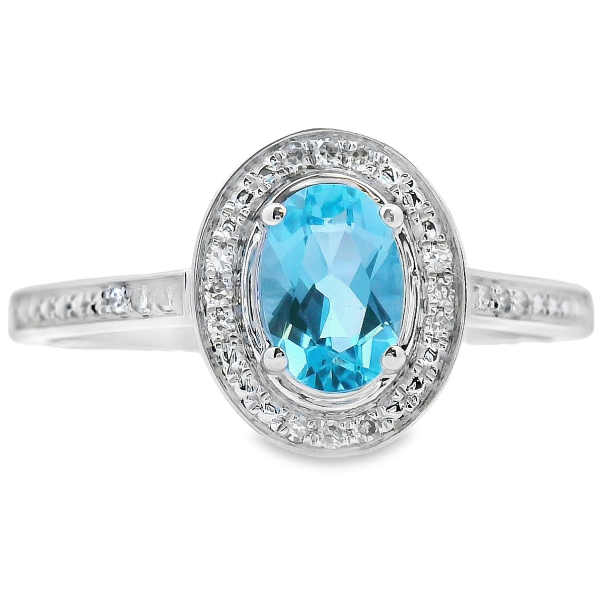 Genuine .59ct Blue Topaz Diamond Ring 10KT White Gold