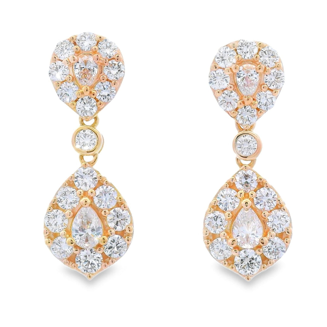 Pendientes colgantes de diamantes cultivados en laboratorio de oro amarillo de 14 quilates