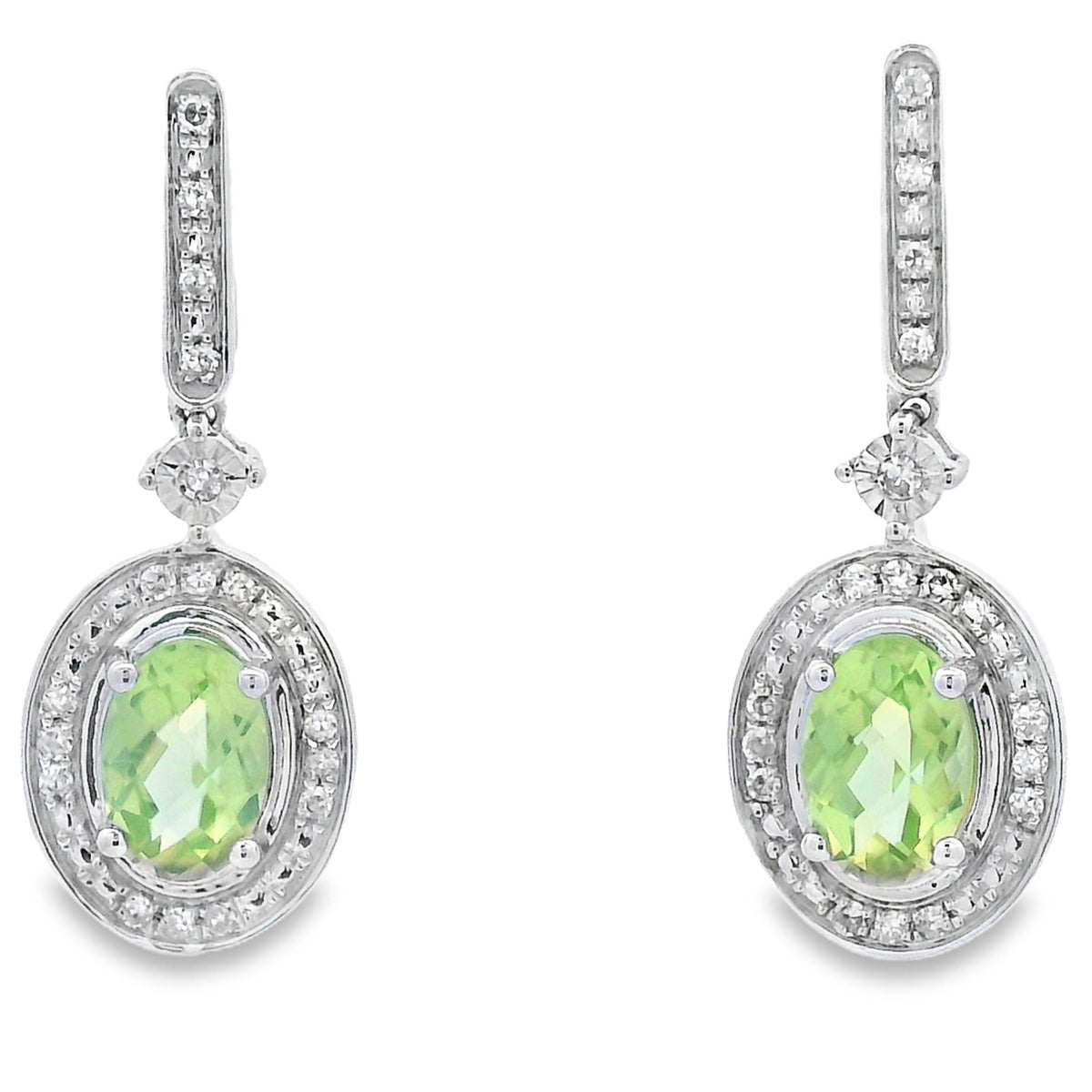 Pendientes Colgantes de Peridoto y Diamantes de 1.23 ct en Oro Blanco de 10 qt