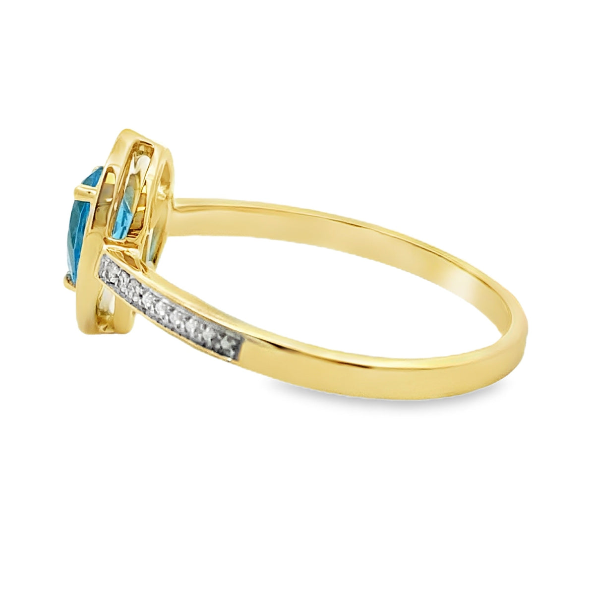 Anillo de oro amarillo de 10 qt con topacio azul y diamantes de 0,54 ct genuino