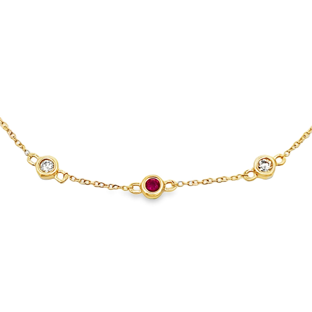 Natural .25ct Ruby Diamond Bracelet 14KT Yellow Gold