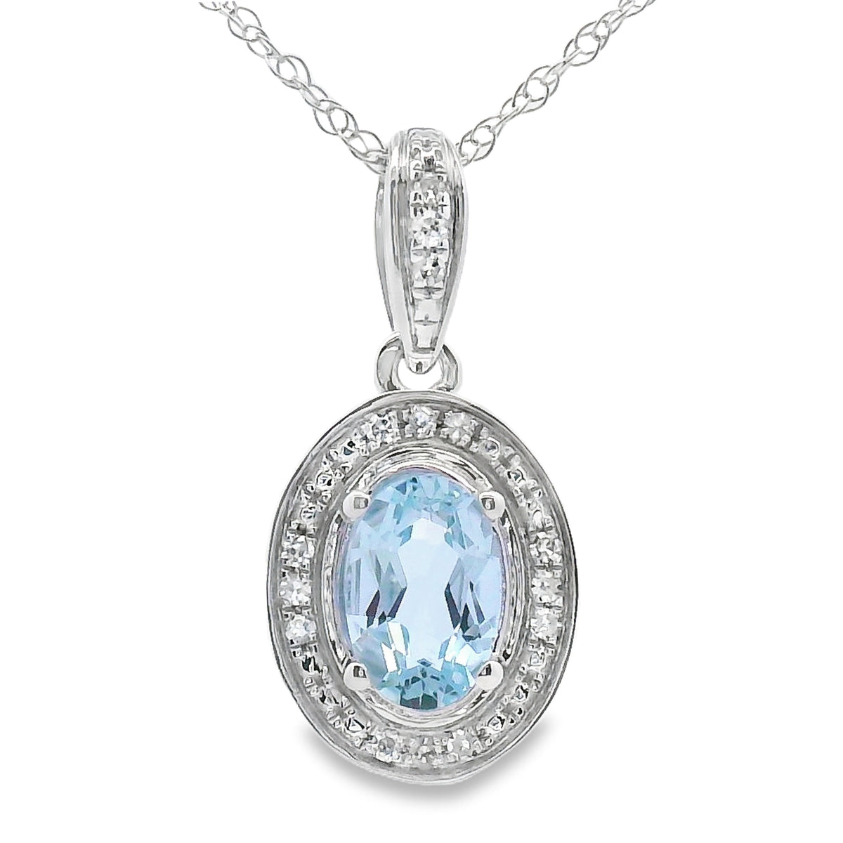 Colgantes de moda de aguamarina y diamantes de oro blanco de 10 KT