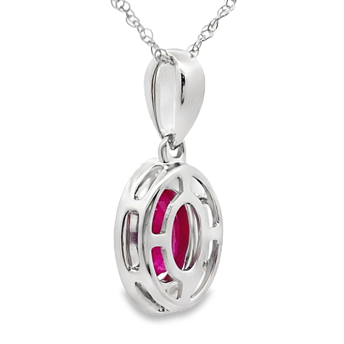 Colgantes de moda de rubí y diamante de .70ct, oro blanco de 10KT