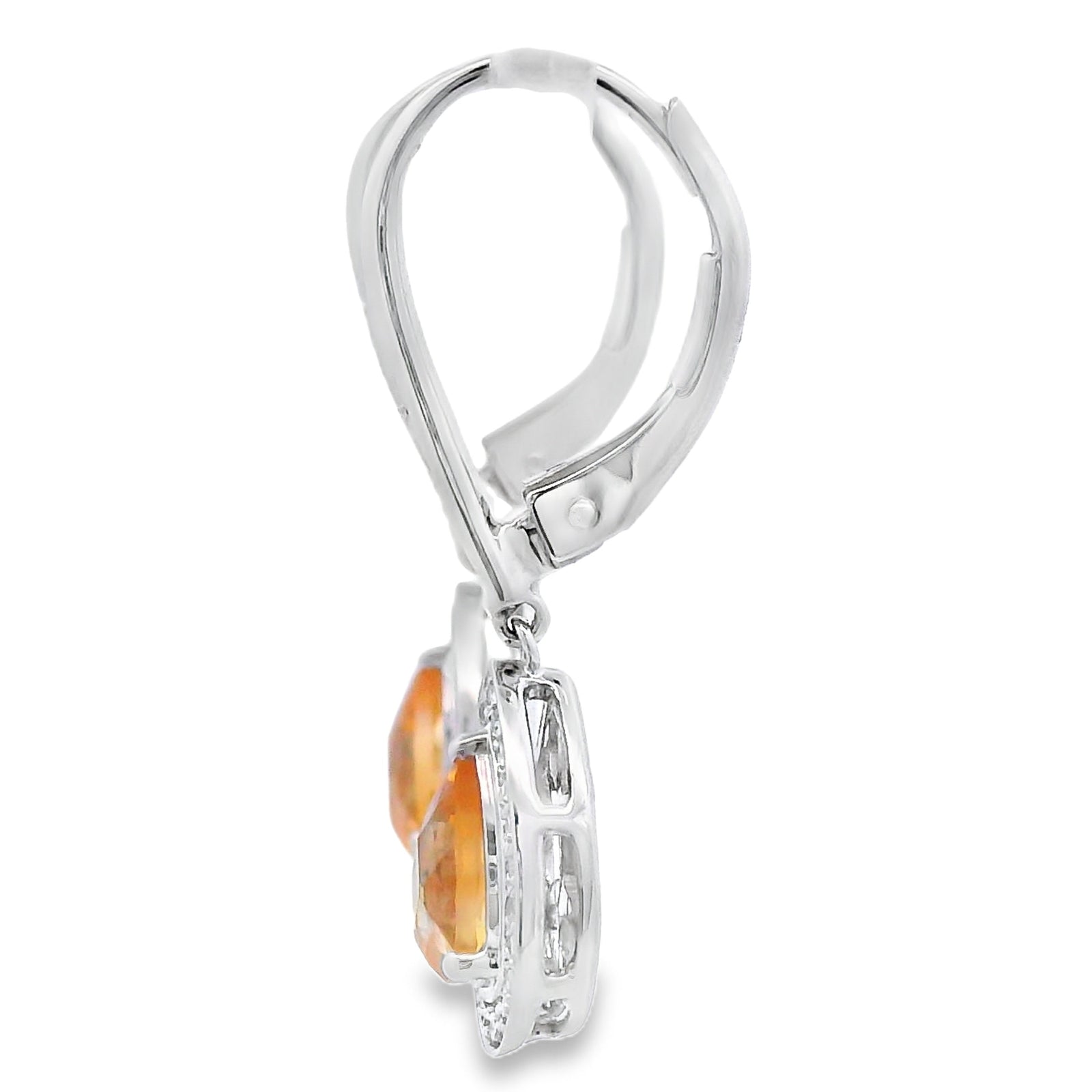 Pendientes colgantes de amatista y diamante de .88ct en oro blanco de 10 kt