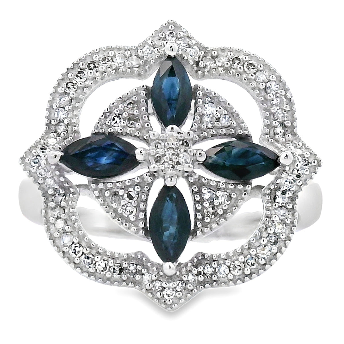 Natural .88ct Sapphire Diamond Ring 14KT White Gold