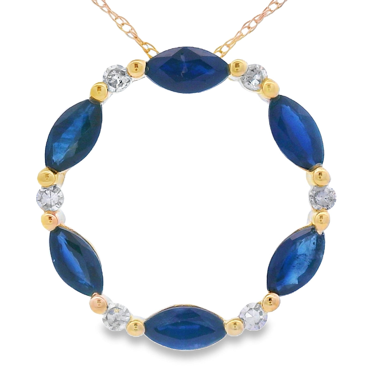 Colgante Círculo de Amor de Zafiro de .99 ct Oro Amarillo de 10 qt