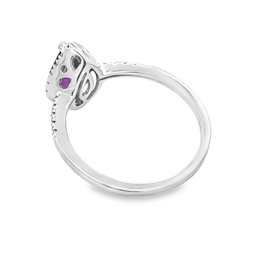 Genuine .98ct Amethyst Diamond Ring 14KT White Gold