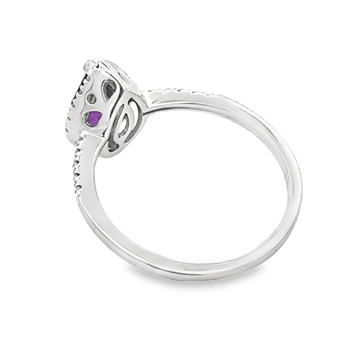 Auténtico Anillo de Amatista y Diamantes de .98ct en Oro Blanco de 14KT