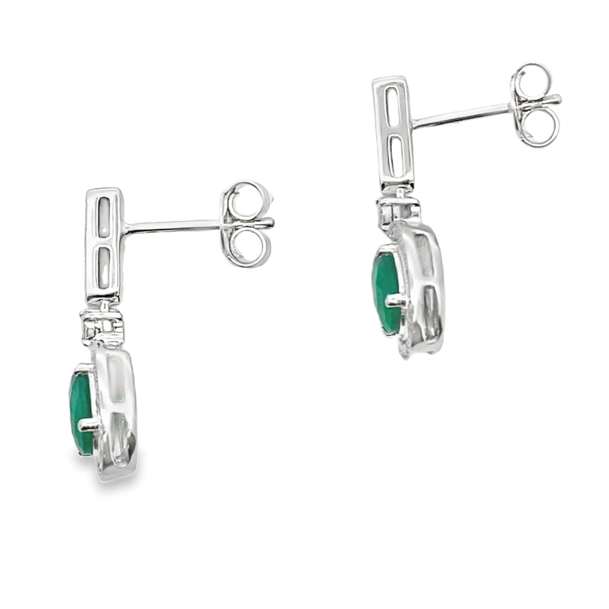Pendientes colgantes de calcedonia y diamantes en oro blanco de 10 quilates