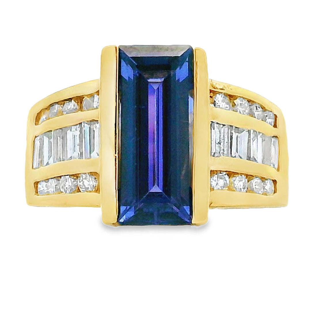 Natural .80ct Tanzanite Diamond Ring 18KT Yellow Gold
