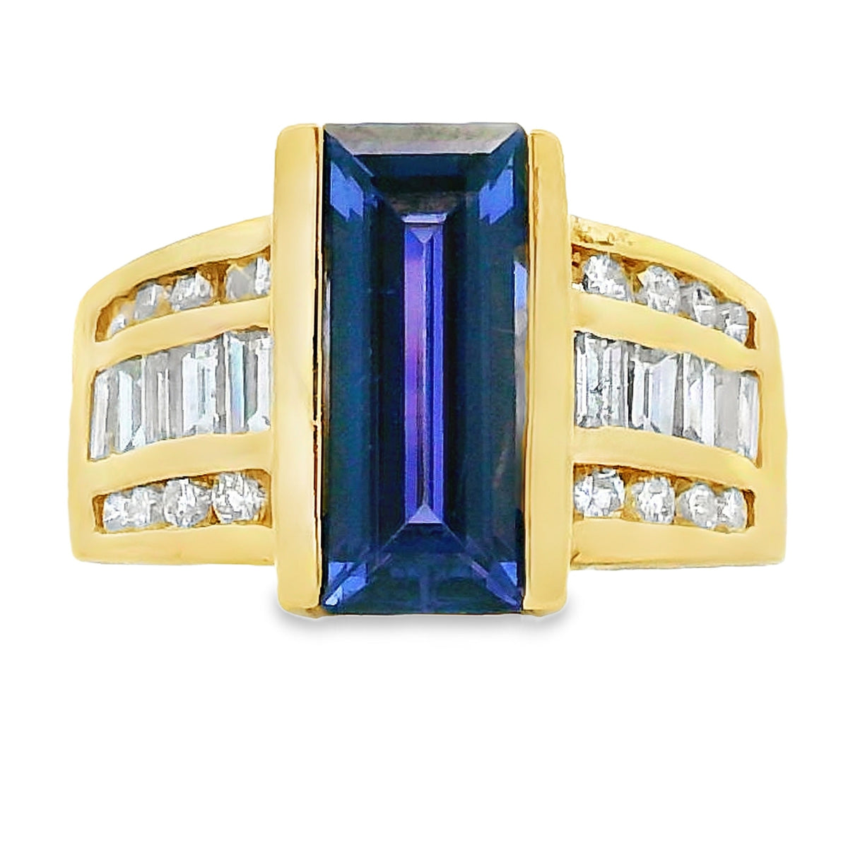 Natural .80ct Tanzanite Diamond Ring 18KT Yellow Gold