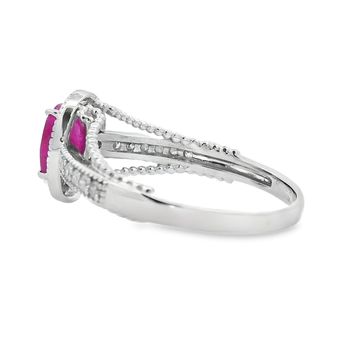 Anillo de oro blanco de 14 KT con rubí y diamantes, genuino de 1.35 qt