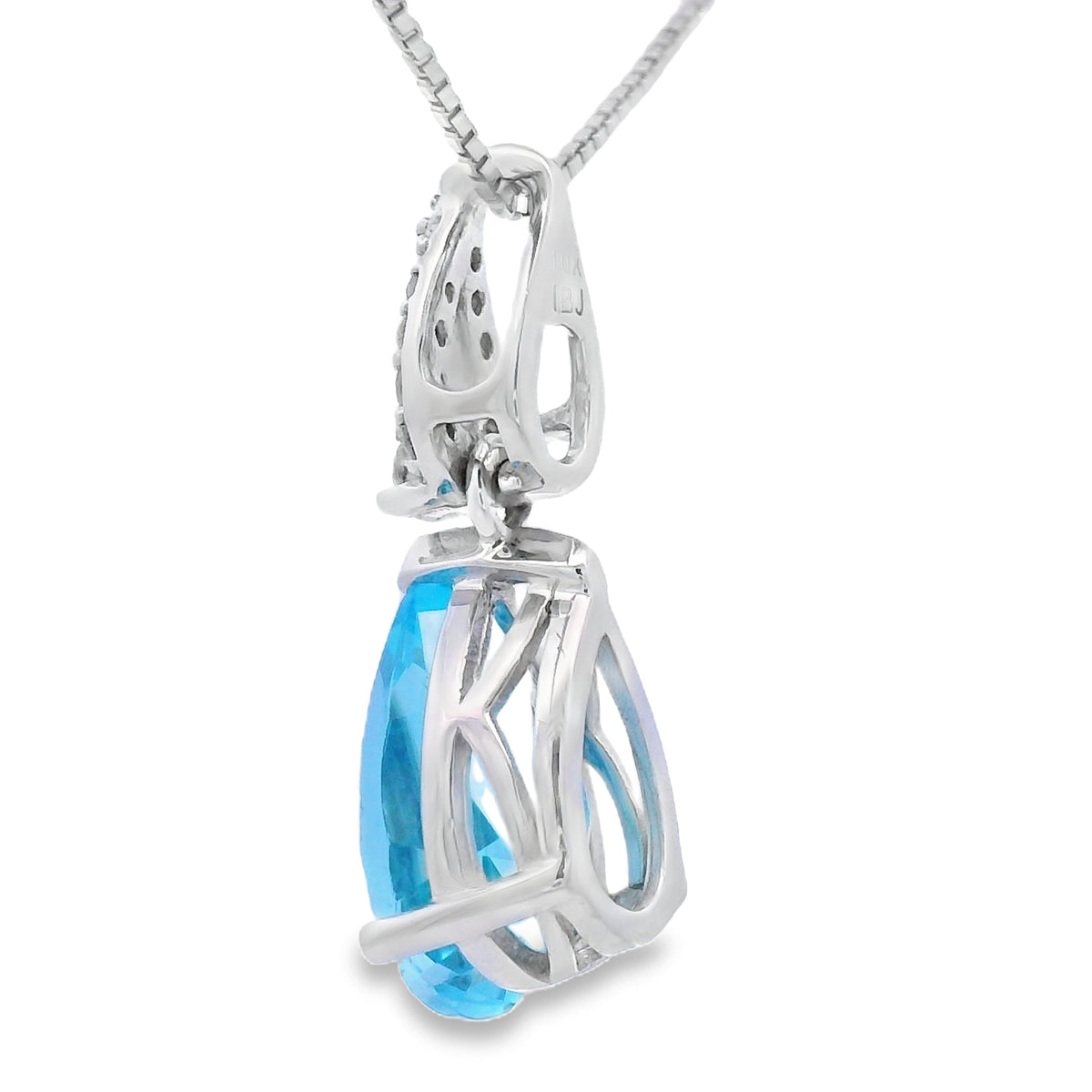 Colgantes de moda de topacio azul y diamante en oro blanco de 10KT