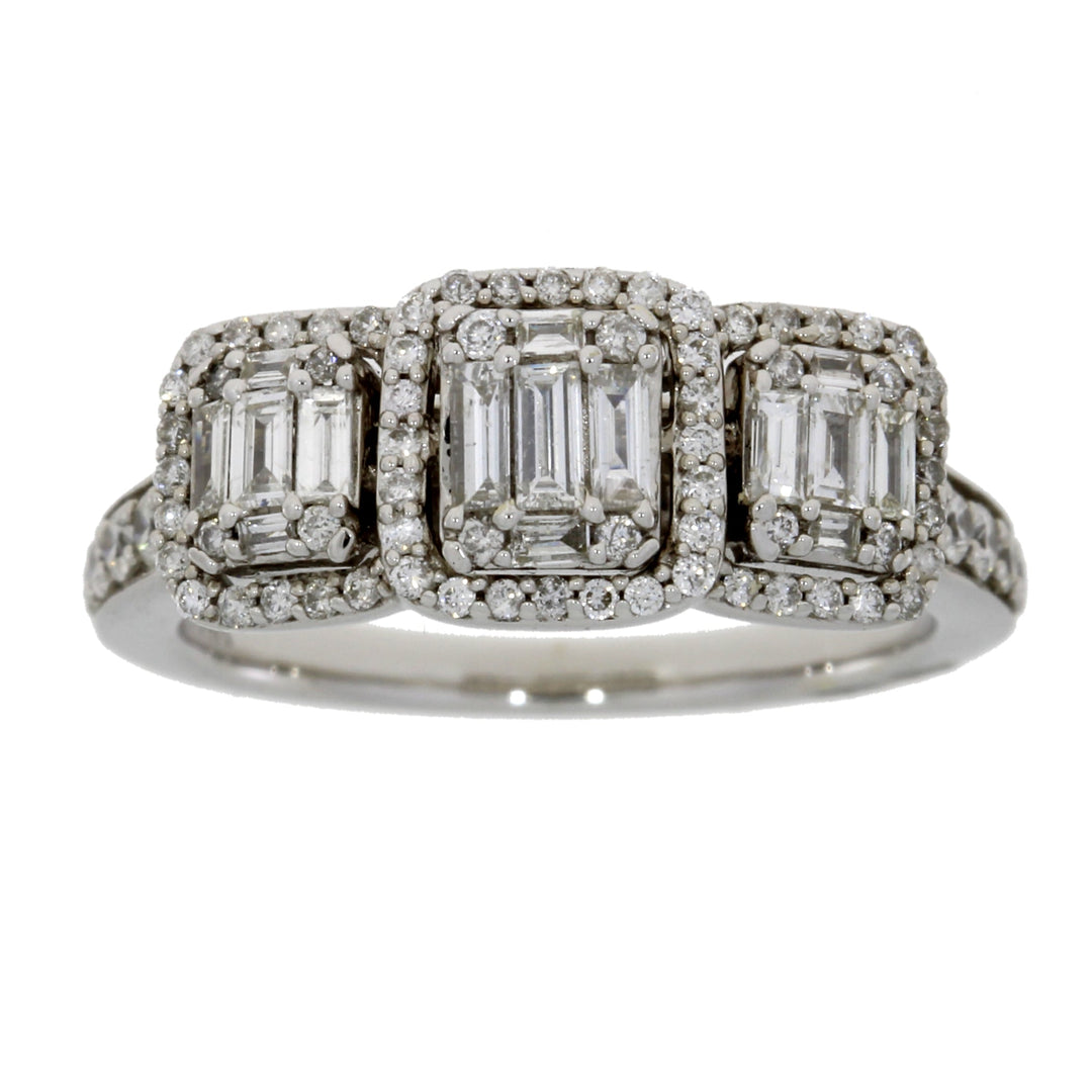 Natural 1.00ct Diamond 3 Stone Ring 14KT White Gold