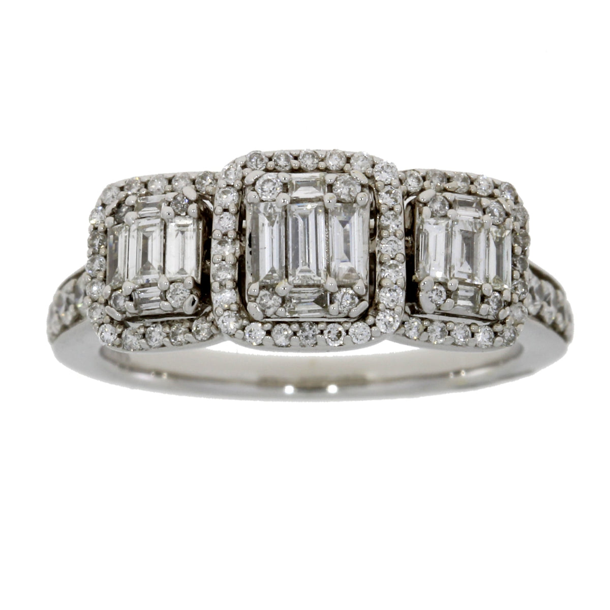 Anillo de oro blanco de 14 quilates con 3 diamantes naturales de 1,00 ct