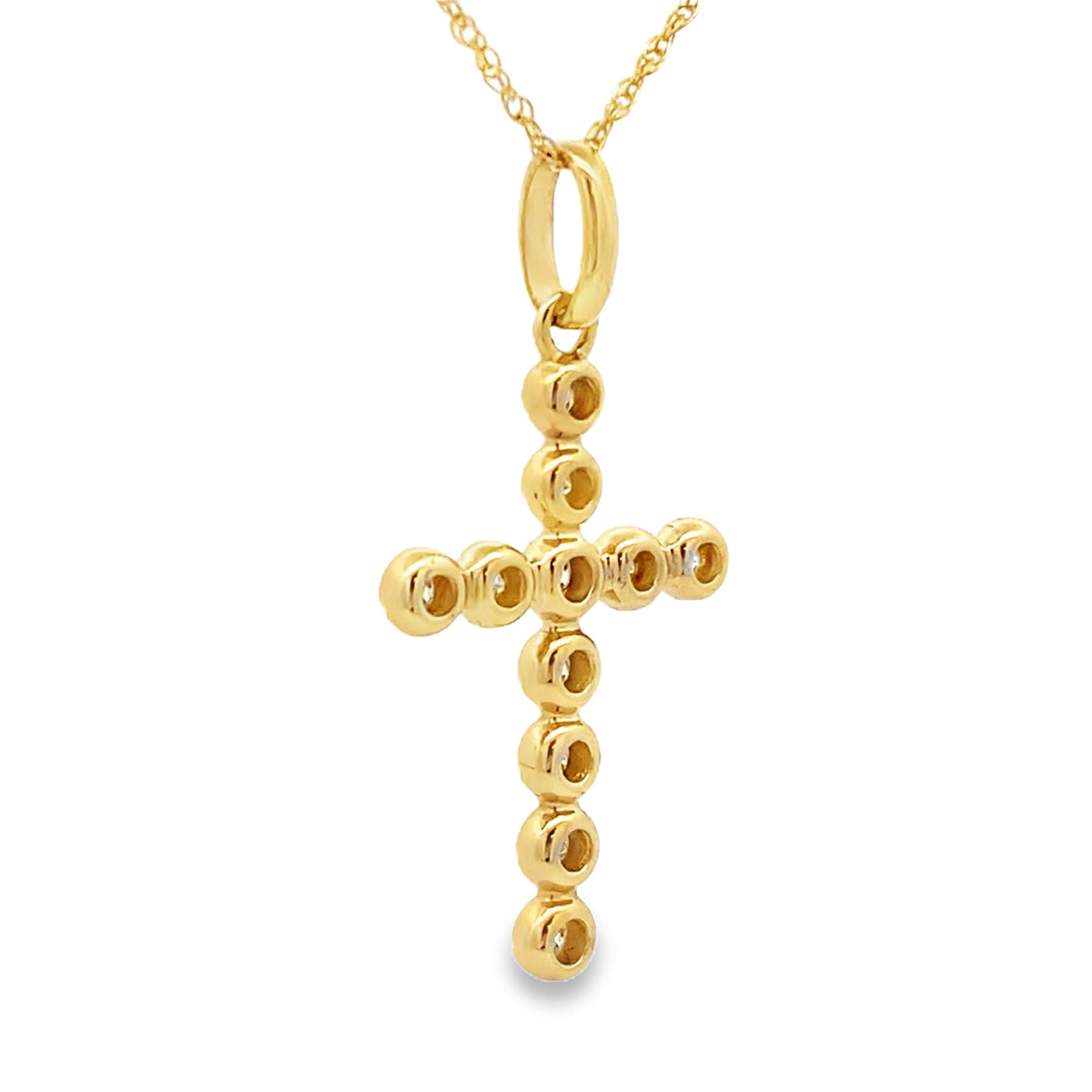 Colgante Religioso de Cruz con Diamantes de .20ct en Oro Amarillo de 14KT